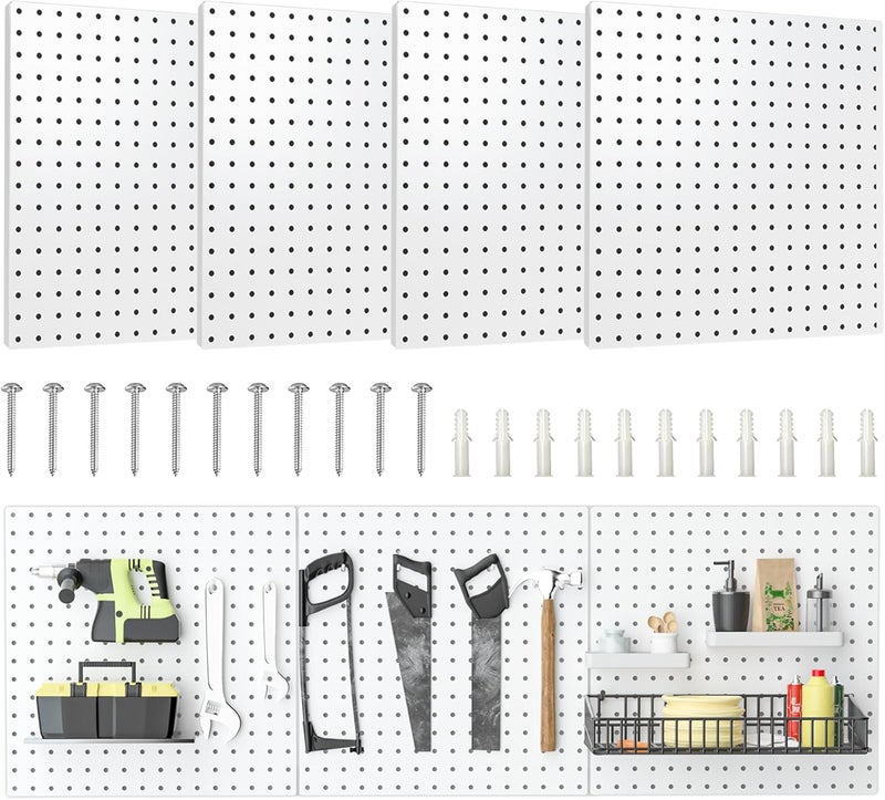 Hogurity Peg Board, 16”×16”Large Heavy Duty Metal Pegboard Panels with Frame White PegBoard Display 4 Packs Peg Boards for Walls, Display, Garage Tool Storage, Office Organization, Craft Room, Kitchen - Image 1